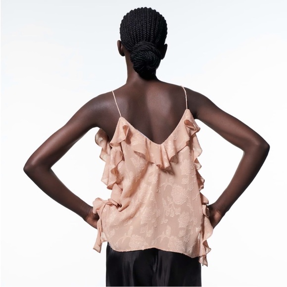 ZARA RUFFLED JACQUARD CAMISOLE TOP - Picture 2 of 4